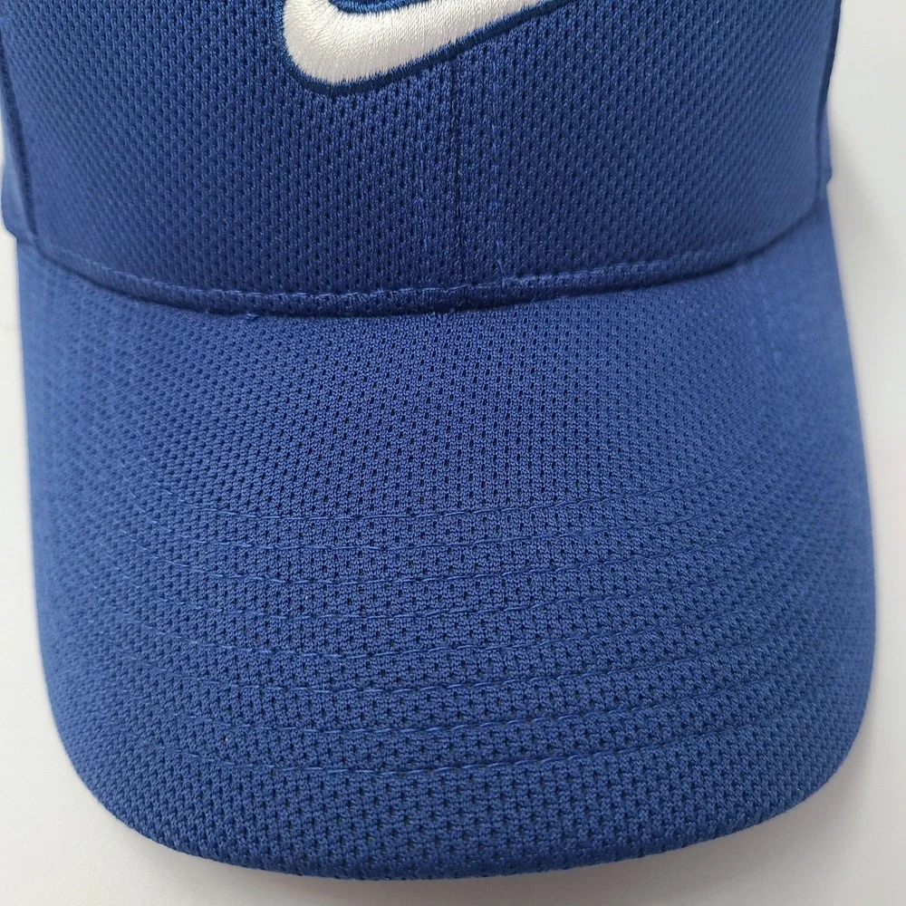 Nike Hat Fitted (Seems‎ S-M) Blue White Fit Dry Swoosh Logo Jersey Mesh Casual